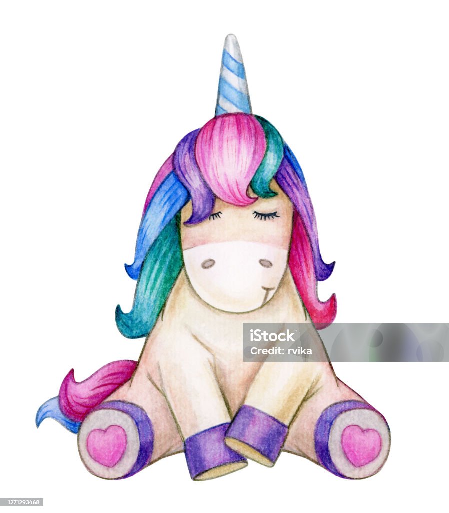 Dễ Thương Ngồi Kỳ Lân Cô Lập Trên Màu Trắng Hình Minh Họa Màu Nước ...