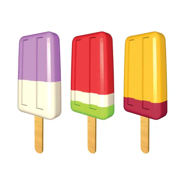 Vector illustration of Set of Colored Two and Three Striped Popsicles