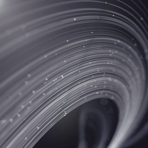 istock Hypnotic wavy white rings with small beads on a dark. Depth of field. 3d render 1271300064