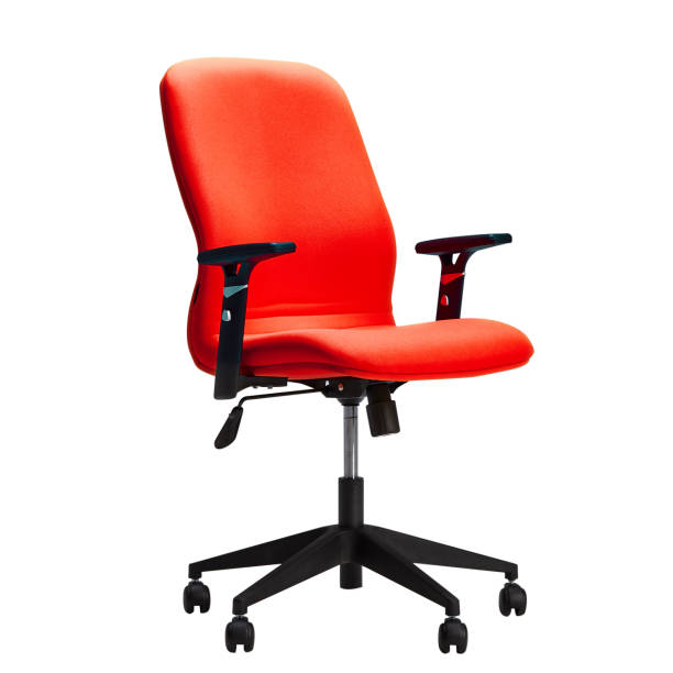 krzesło biurowe lub biurko, krzesło z czerwonej skóry, odizolowane na białym tle ze ścieżką przycinającą - office chair zdjęcia i obrazy z banku zdjęć