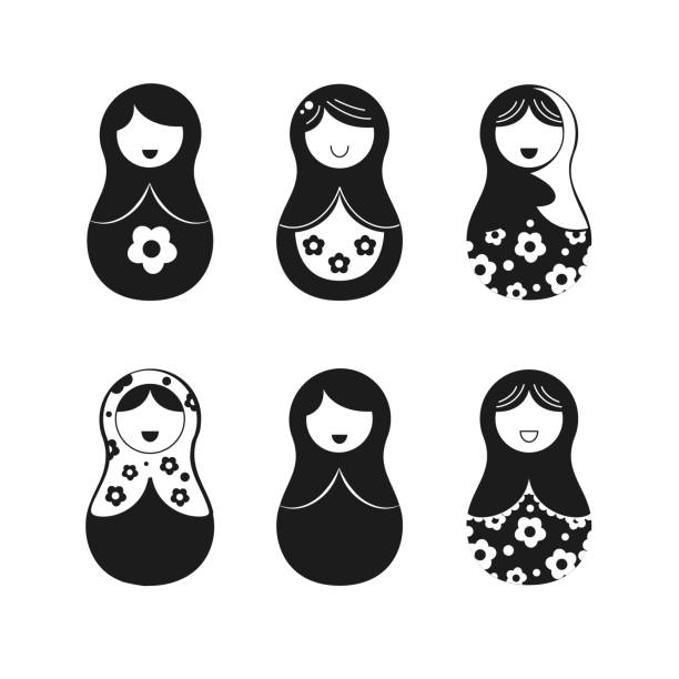 ilustrações de stock, clip art, desenhos animados e ícones de set of russian nesting dolls, matryoshka. vector russian nesting dolls, babushka doll. vector matreshka. - russian nesting doll russian culture russia babushka