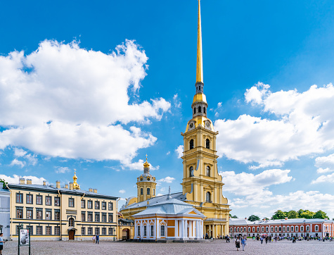 Saint Petersburg, Petrogradsky District - People walking near The Peter and Paul Cathedral in Peter and Paul Fortress.