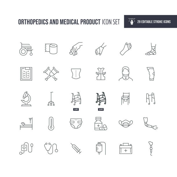 ilustraciones, imágenes clip art, dibujos animados e iconos de stock de iconos de línea de trazos editables de productos médicos y ortopedia - gauze