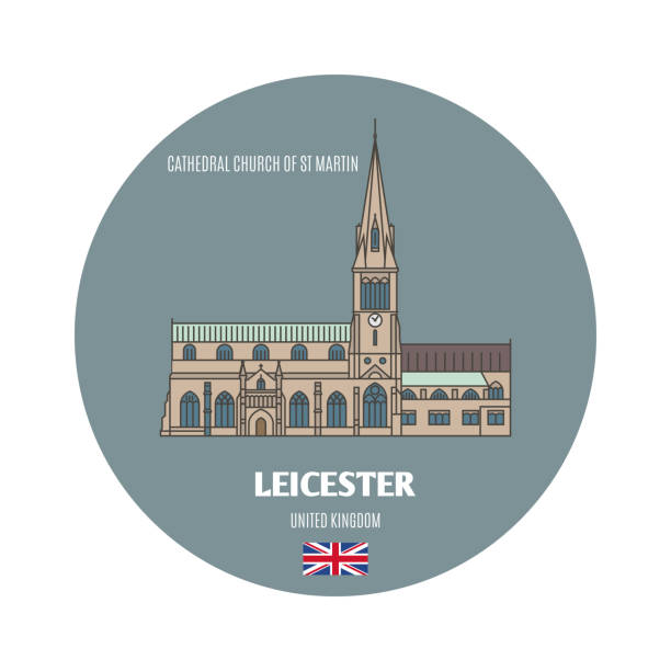 영국 레스터의 세인트 마틴 대성당 교회. 유럽 도시의 건축 상징 - leicester stock illustrations