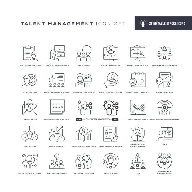ilustraciones, imágenes clip art, dibujos animados e iconos de stock de iconos de línea de trazo editables de talent management - new hire