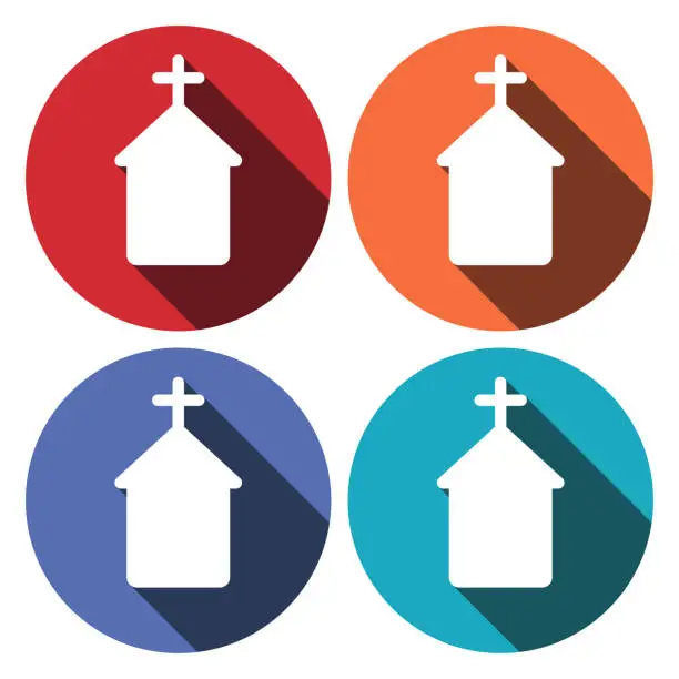 Vector illustration of Building church flat icon with long shadow,eps10