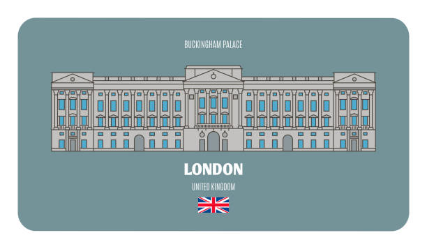 ilustraciones, imágenes clip art, dibujos animados e iconos de stock de palacio de buckingham en londres, reino unido. símbolos arquitectónicos de las ciudades europeas - palace