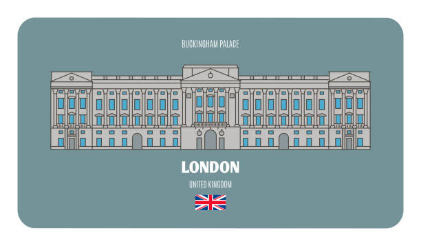 pałac buckingham w londynie, wielka brytania. symbole architektoniczne miast europejskich - buckingham palace stock illustrations