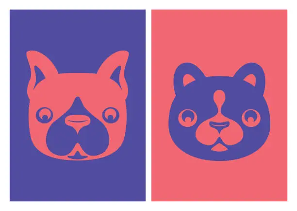 Vector illustration of dog and cat heads icons
