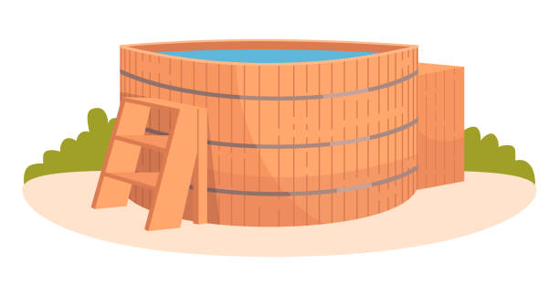 illustrations, cliparts, dessins animés et icônes de illustration de vecteur de couleur de rgb semi-plat de bain japonais - sauna spa treatment health spa nobody