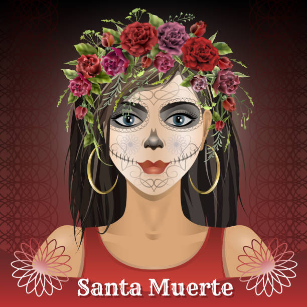 Santa Muerte woman with flowers wreath. Vector illustration Santa Muerte woman with flowers wreath. Vector illustration. muerte stock illustrations