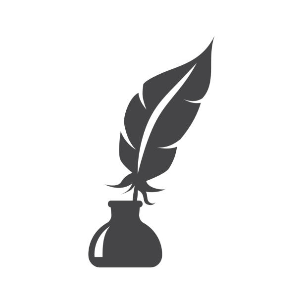 illustrations, cliparts, dessins animés et icônes de plume d’oiseau dans l’icône de vecteur noir d’inkwell - pen literature quill pen ink well