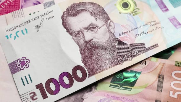 jeden papierowy rachunek 1000 hrywien. portret władimira iwanowicza vernadsky'ego na ukraińskim banknocie. ukraińskich pieniędzy. tło pieniężne - ukraine hryvnia currency paper currency zdjęcia i obrazy z banku zdjęć