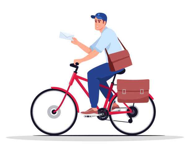 自転車半フラットrgbカラーベクトルイラストの郵便配達人 - postal worker点のイラスト素材／クリップアート素材／マンガ素材／アイコン素材