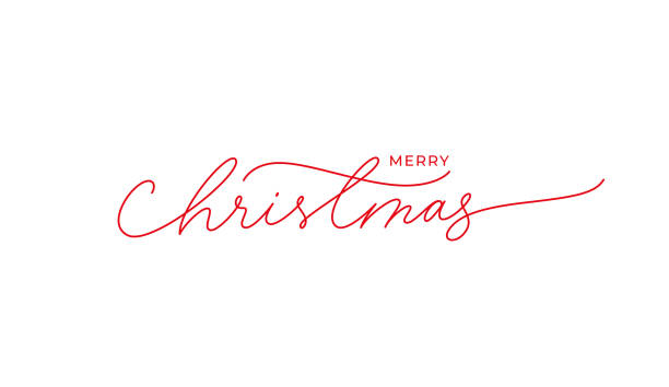 mutlu noelvektör fırça kalem kırmızı yazı. beyaz arka plan üzerinde izole edilmiş elle çizilmiş modern çizgi hat. - christmas stock illustrations