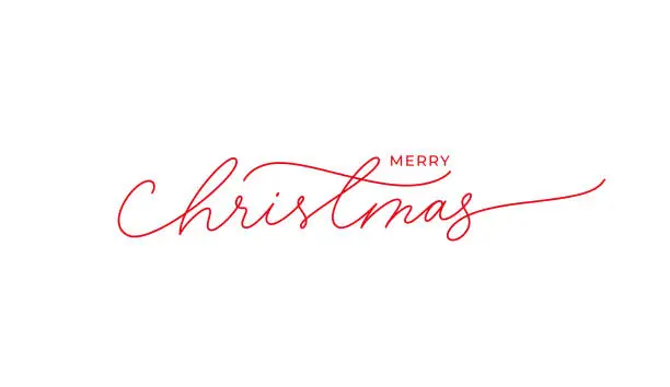 Vector illustration of Merry Christmas vector brush pen red lettering. Hand drawn modern line calligraphy isolated on white background.