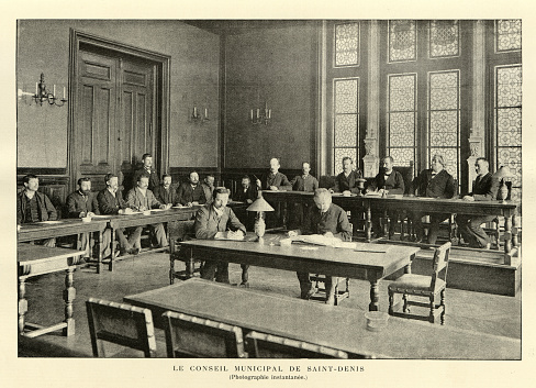 Vintage photograph of Saint-Denis municipal council, France, 1890s, 19th Century