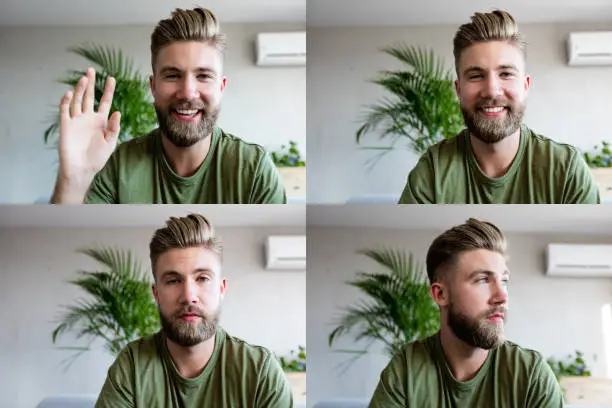 Photo of Young man during video call