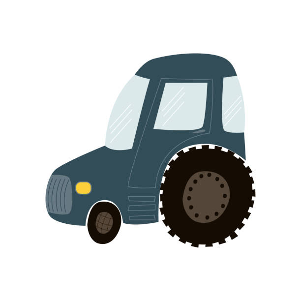 ilustrações de stock, clip art, desenhos animados e ícones de illustration of cute dark blue tractor on a white background. - agricultural machinery retro revival summer farm