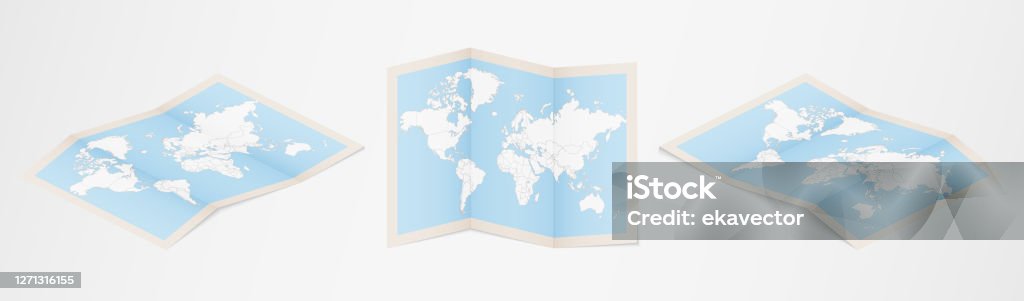 Folded World Map In Three Different Versions Stock Illustration ...