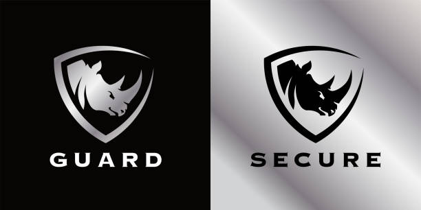 ilustrações de stock, clip art, desenhos animados e ícones de secure shield rhino icon - shielding