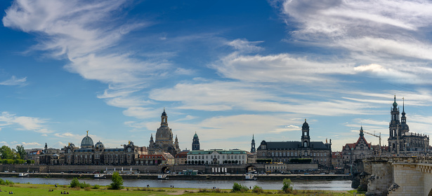 Dresden, Saxony / Germany - 3 September 2020: panorama view of the Saxon capital city Dresden and the Elbe River