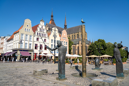 Rostock, M-V / Germany - 11 August 2020: the Neuer Markt Rostock square in northern Germany