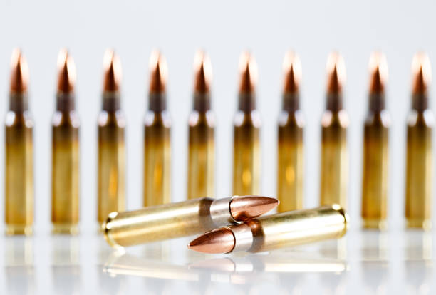 hunting cartridges of caliber on a white background. 308 win - full metal jacket imagens e fotografias de stock