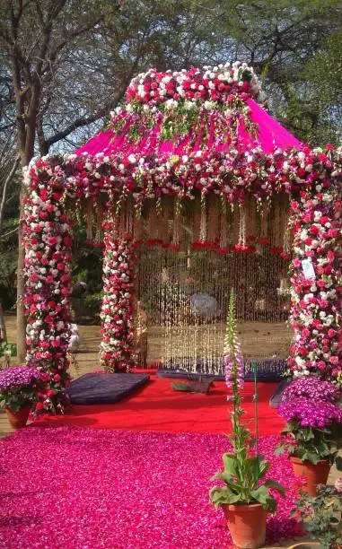 Indian weddings mandap, flowered mandap, mandap Decor