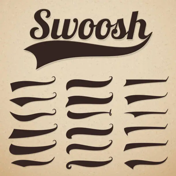 Vector illustration of Retro texting tails. Swooshes swishes, swooshes and swashes for vintage baseball vector typography