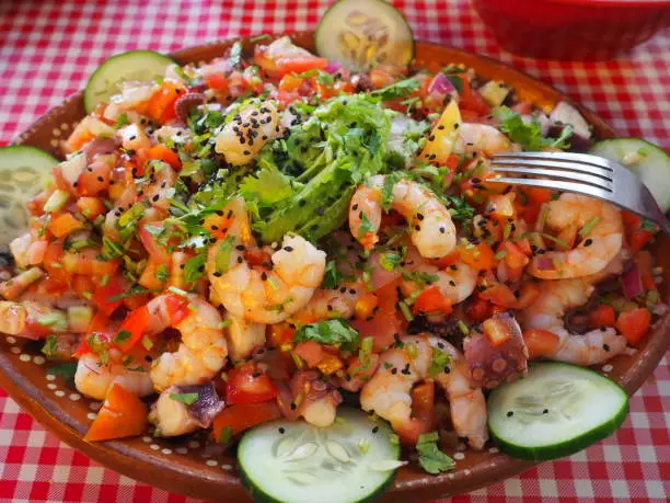 Belizean shrimp ceviche in Caye Caulker , an caribean island, Belize, 2020