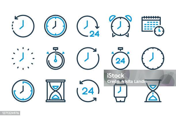 Saat Ve Saat Satırı Simgeleri Stok Vektör Sanatı & Simge‘nin Daha Fazla Görseli - Simge, Zaman, Saat türleri