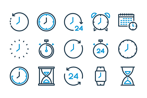 Time and Clock line icons. Watch and Time Management vector icon set.