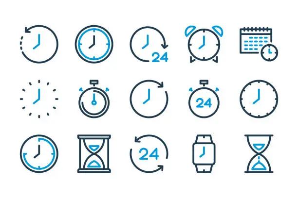 Vector illustration of Time and Clock line icons.