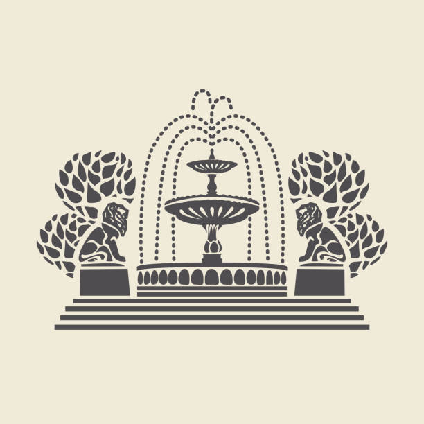 ikone eines parkbrunnens mit löwenskulpturen - garden statue stock-grafiken, -clipart, -cartoons und -symbole