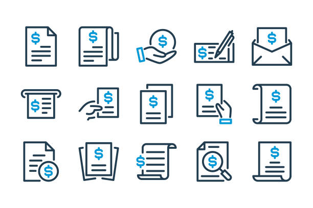Invoice and bill related line icon set. Invoice and bill related line icon set. Contract, statement, utility and Financial report vector icons. tax silhouettes stock illustrations