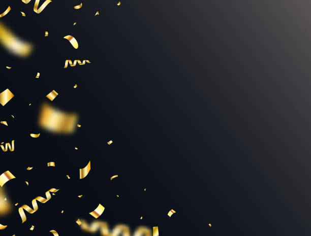 istock Golden confetti frame on dark background. Falling glowing gold confetti border. Party backdrop. Bright golden festive tinsel. Holiday design elements for web banner, poster, flyer. Vector illustration 1271327356