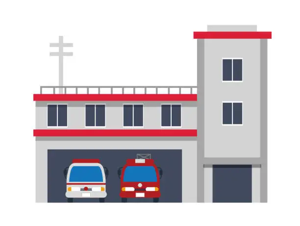 Vector illustration of Japanese fire station building illustration