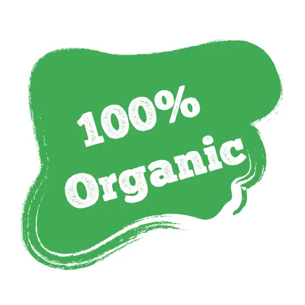 Vector illustration of Organic product badge, vintage label with lettering 100% Natural. Vector natural, organic food, bio, eco label and shape.
