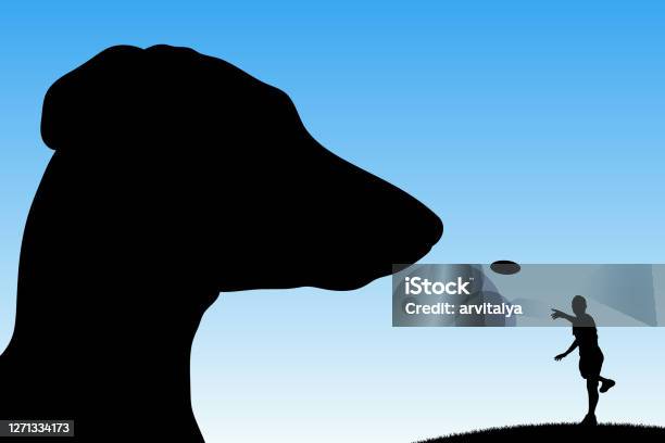 Playing With Dog In Park Stock Illustration - Download Image Now - In Silhouette, Plastic Disc, Dog