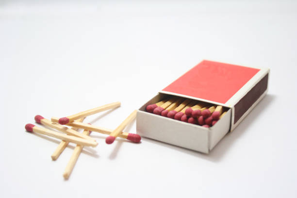 isolated Match in the box with white background. Matchbox closeup.