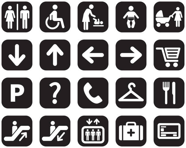 Set of icons - Shopping Mall Set of icons of people in black. fitting room stock illustrations