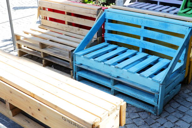 istock Unusual bench done with recycled wooden pallets 1271338617