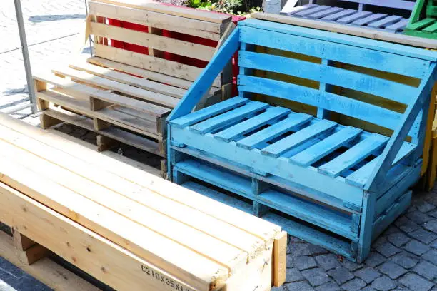 Unusual bench done with recycled wooden pallets