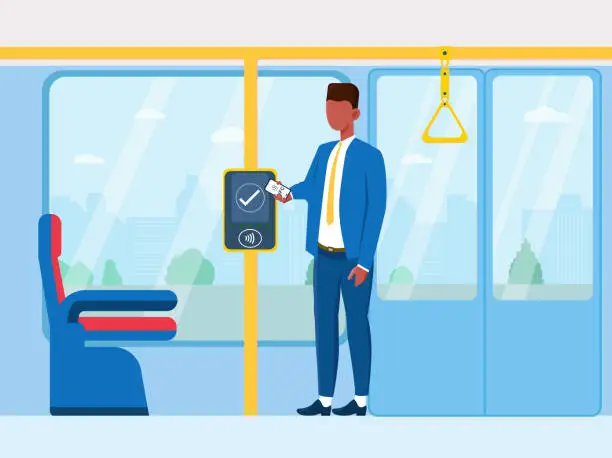 Vector illustration of A man paying for public transport