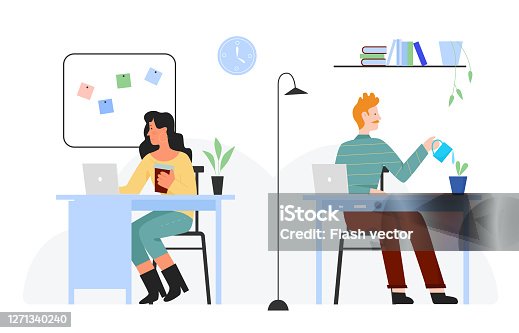 istock People work in business office flat vector illustration, cartoon colleague worker team of characters working at workplace isolated on white 1271340240