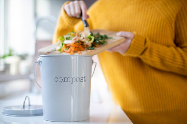 istock Close Up Of Woman Making Compost From Vegetable Leftovers In Kitchen 1271341246