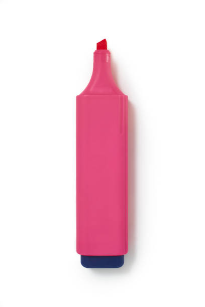 istock Overhead view of pink highlighter pen on white background 1271342463