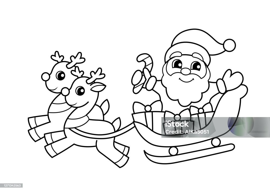 Santa Claus Terbang Dengan Kereta Luncur Dengan Hadiah Dan Rusa Ilustrasi  Natal Dan Tahun Baru Ilustrasi Vektor Hitam Dan Putih Untuk Mewarnai Buku  Ilustrasi Stok - Unduh Gambar Sekarang - iStock