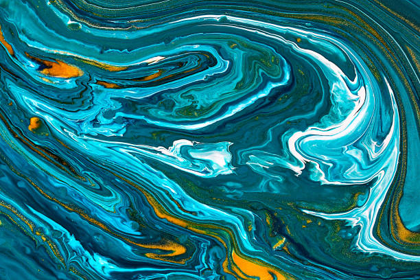 istock Fluid art texture. Background with abstract mixing paint effect. Liquid acrylic artwork that flows and splashes. Mixed paints for baner or wallpaper. Blue, white and golden overflowing colors. 1271344290